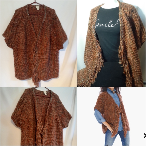 Chico's Chain Inlaid Fringe Cardigan Size 12 - Picture 4 of 15